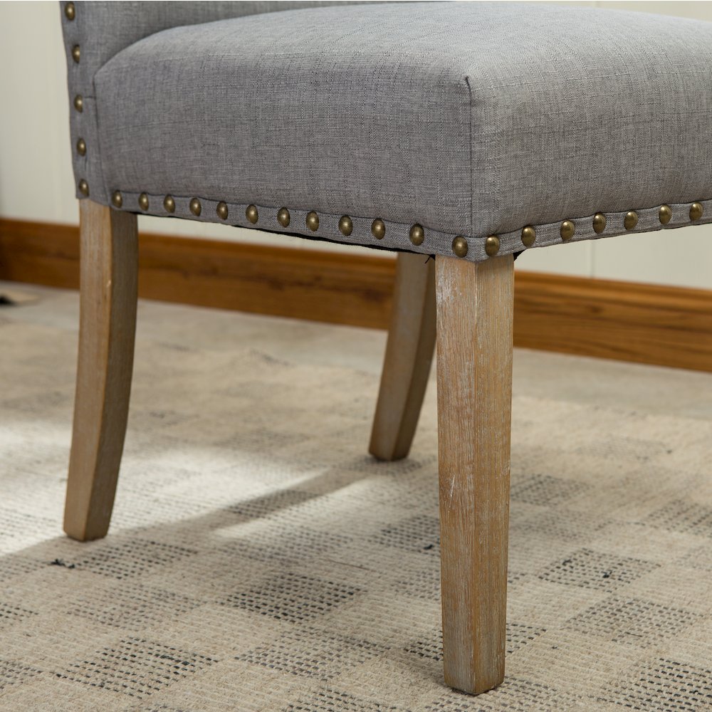 Mod Urban Style Solid Wood Nailhead Gray Fabric Padded Parson Chair, Set of 2. Picture 7
