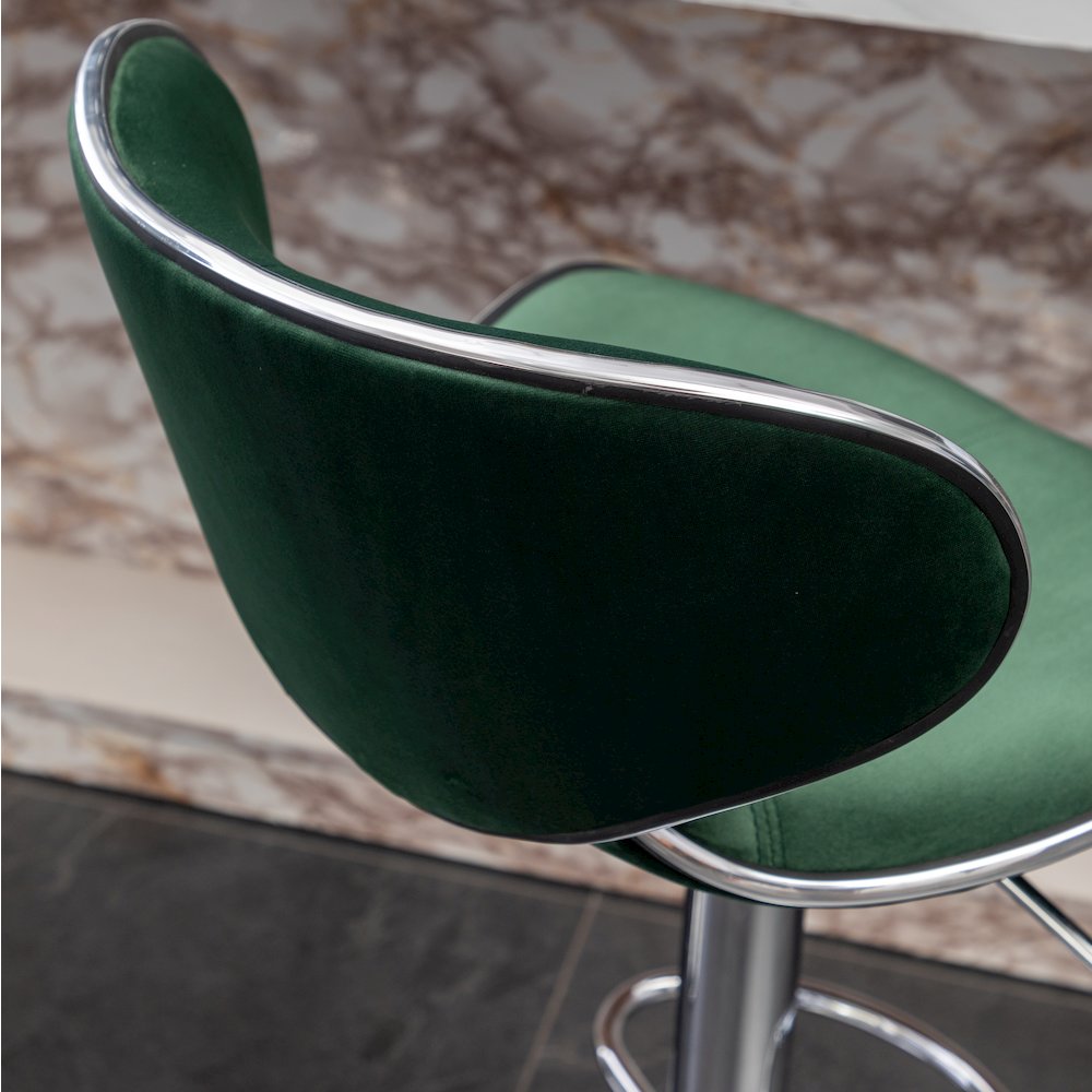 Masaccio Velvet Upholstered Adjustable Swivel Barstool, Set of 2, Green. Picture 11