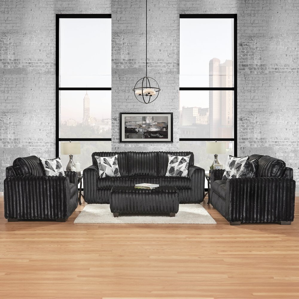 Nolan 4-Piece Living Room Set, Sofa Loveseat Chair and Ottoman, Lush Black. Picture 3