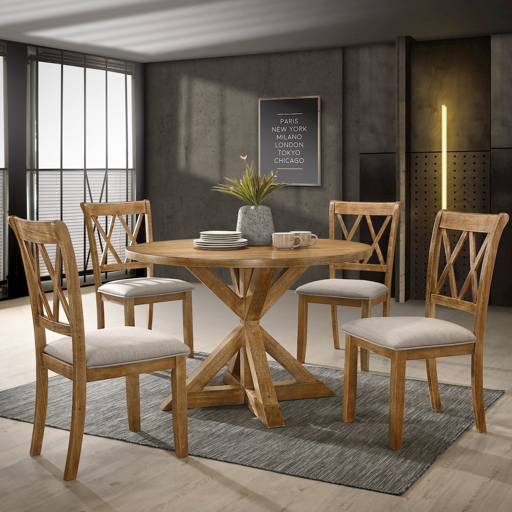 Windvale Cross-Buck Wood 5-Pc Dining Set. Picture 2