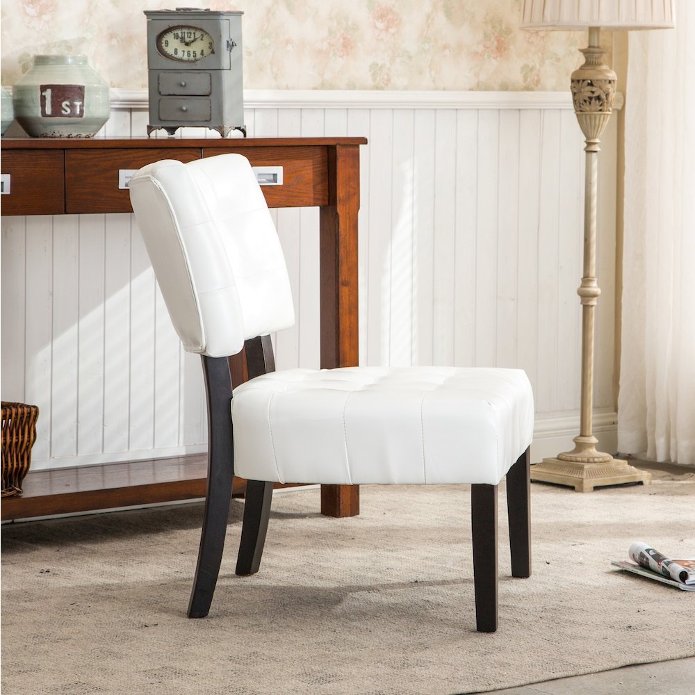 Movile Blended Leather Tufted Accent Chair with Oversized Seating, Ivory. Picture 5
