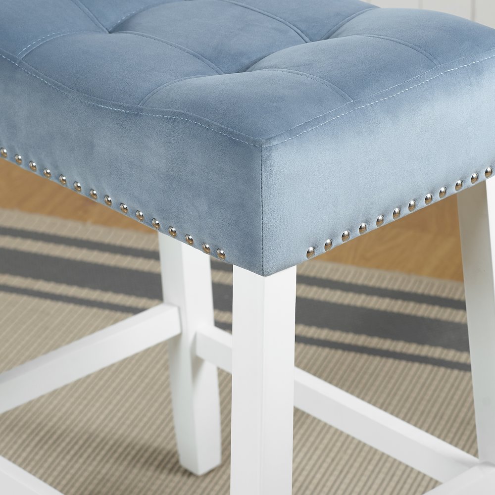 Morovo Velvet Counter Height Stools Saddle Seats, Set of 2, Blue. Picture 4