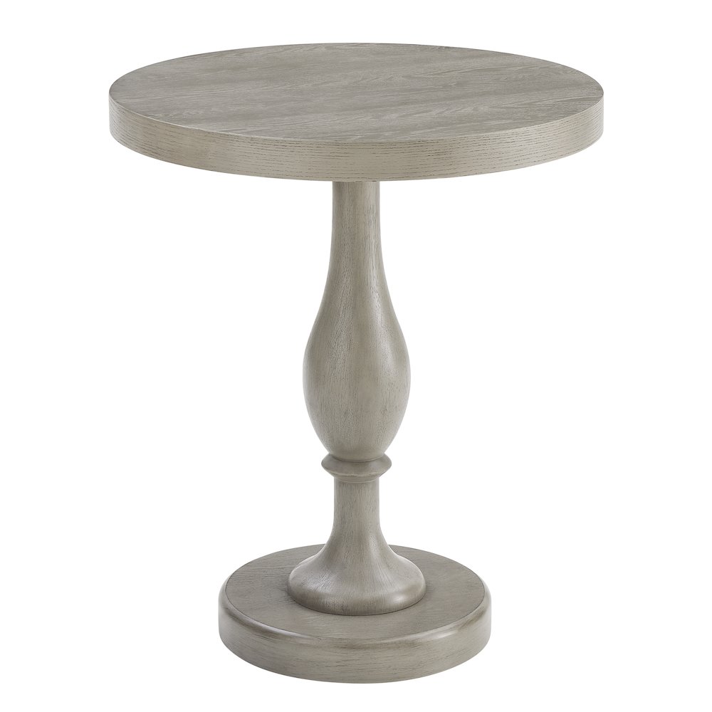 Solmere 22" Round Wood Pedestal End Table, Gray. Picture 1