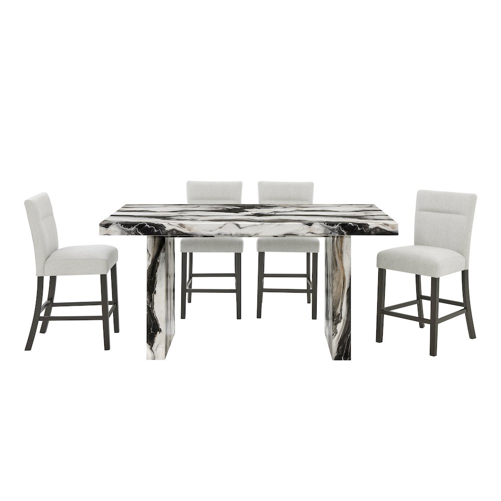 Cavira 5-Piece Modern Faux Marble Dining Set, Counter Height Table with 4 Chairs. Picture 1