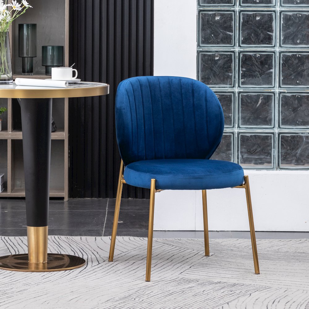 Amoa Contemporary Velvet Upholstery Dining Chair, Blue, Set of 2. Picture 3
