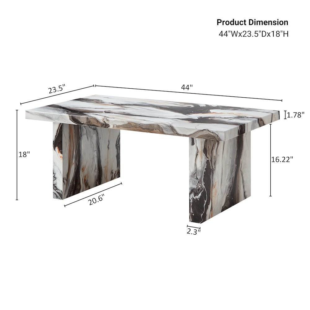 Cavira Modern Faux Marble Living Room Coffee Table, Off-white. Picture 11