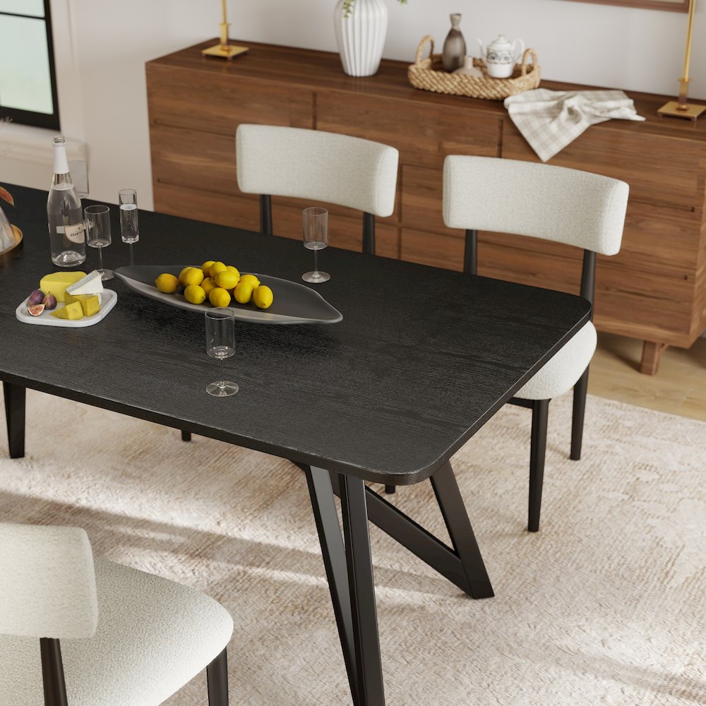 Axler 7-Piece Dining Set, Tripod-Cross Dining Table with 6 Boucle Chairs, Black. Picture 6