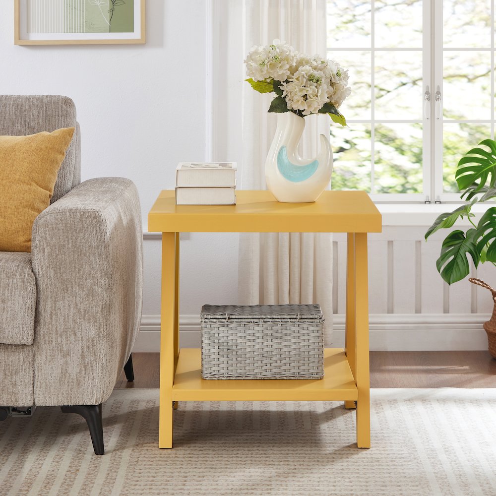 Athens Contemporary Wood Shelf End Table in Yellow. Picture 3