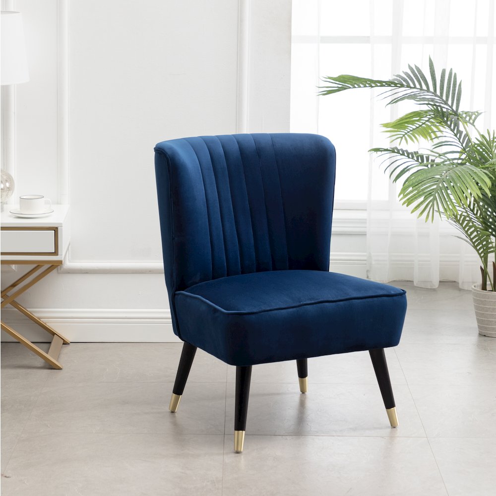 Elon Contemporary Velvet Upholstered Accent Chair, Blue. Picture 2