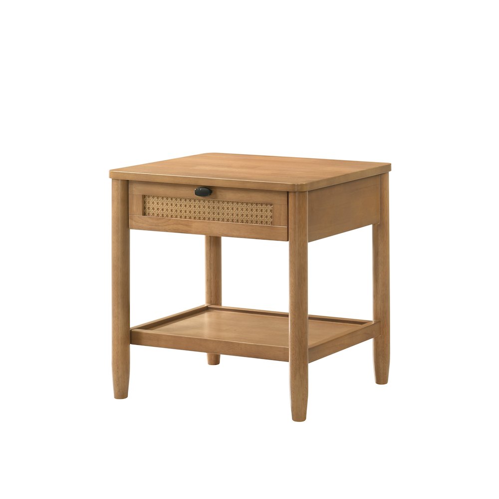 Vichy Single-Drawer Bedroom Nightstand with Shelf in Light Walnut. Picture 1