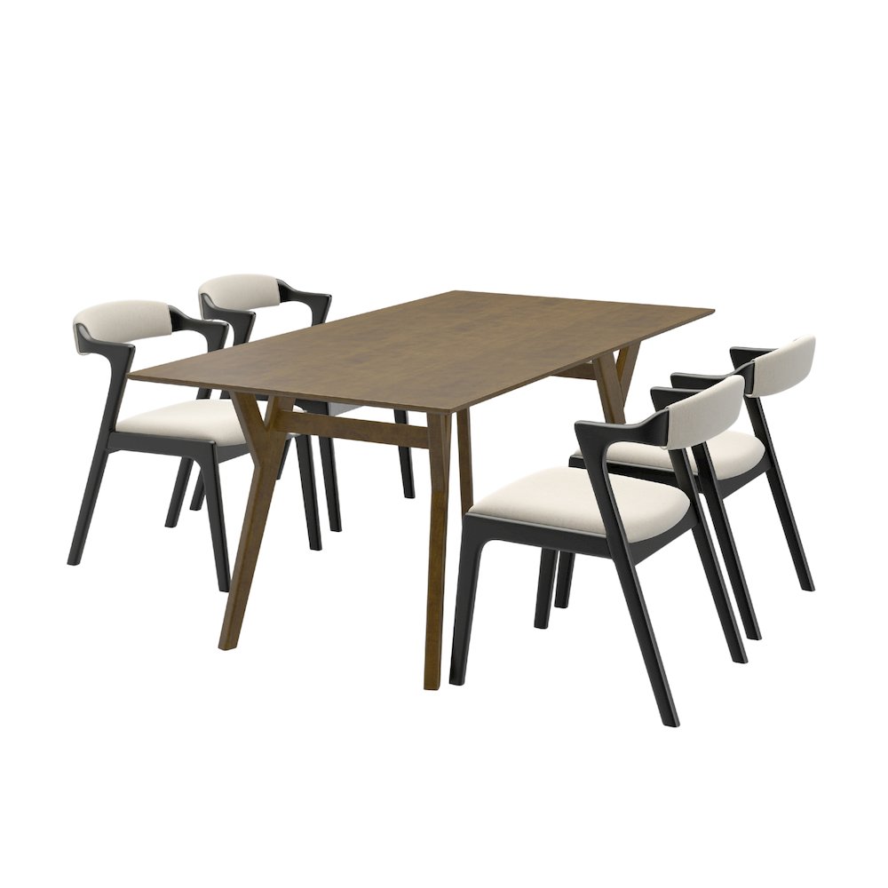 Modern 5-Piece Dining Set, Walnut Finished Dining Table with 4 Black Chairs. Picture 1