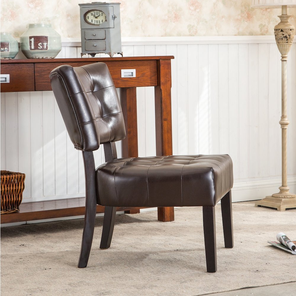 Movile Blended Leather Tufted Accent Chair with Oversized Seating, Brown. Picture 5