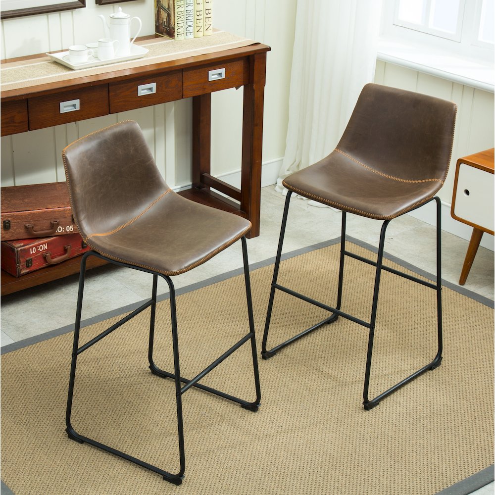 Lotusville Vintage PU Leather Barstools, Antique Brown, Set of 2. Picture 5