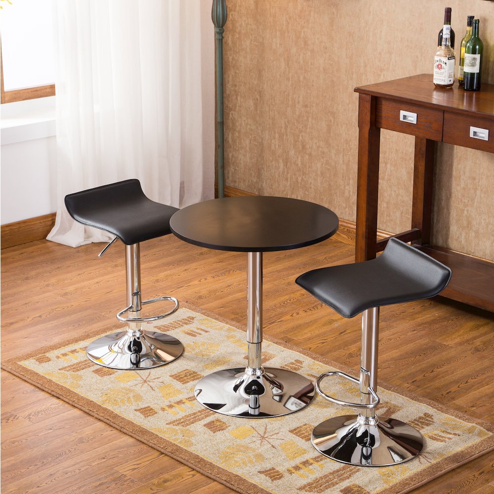 Baxton Adjustable Height Bar Table and 2 Adjustable Swivel Stools Set, Black. Picture 4