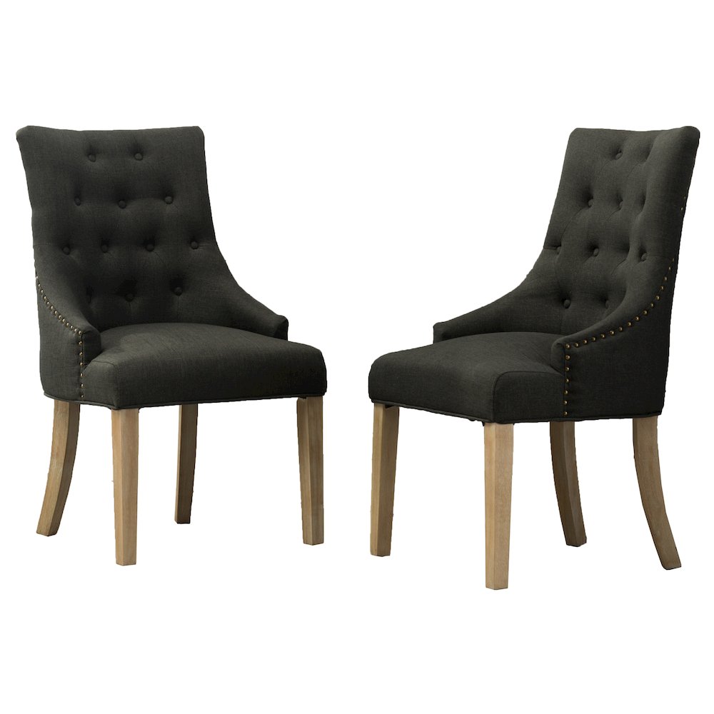 Luna Charcoal Button Tufted Solid Wood Wingback Chairs with Nail Heads Set of 2. Picture 11