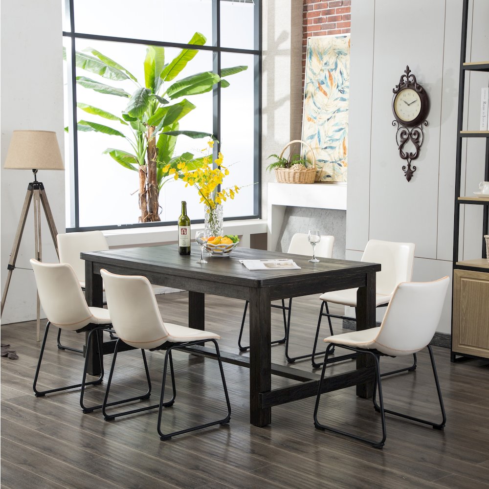 Lotusville Antique Wood Finished Dining Set: Table and Six Chairs, White. Picture 3