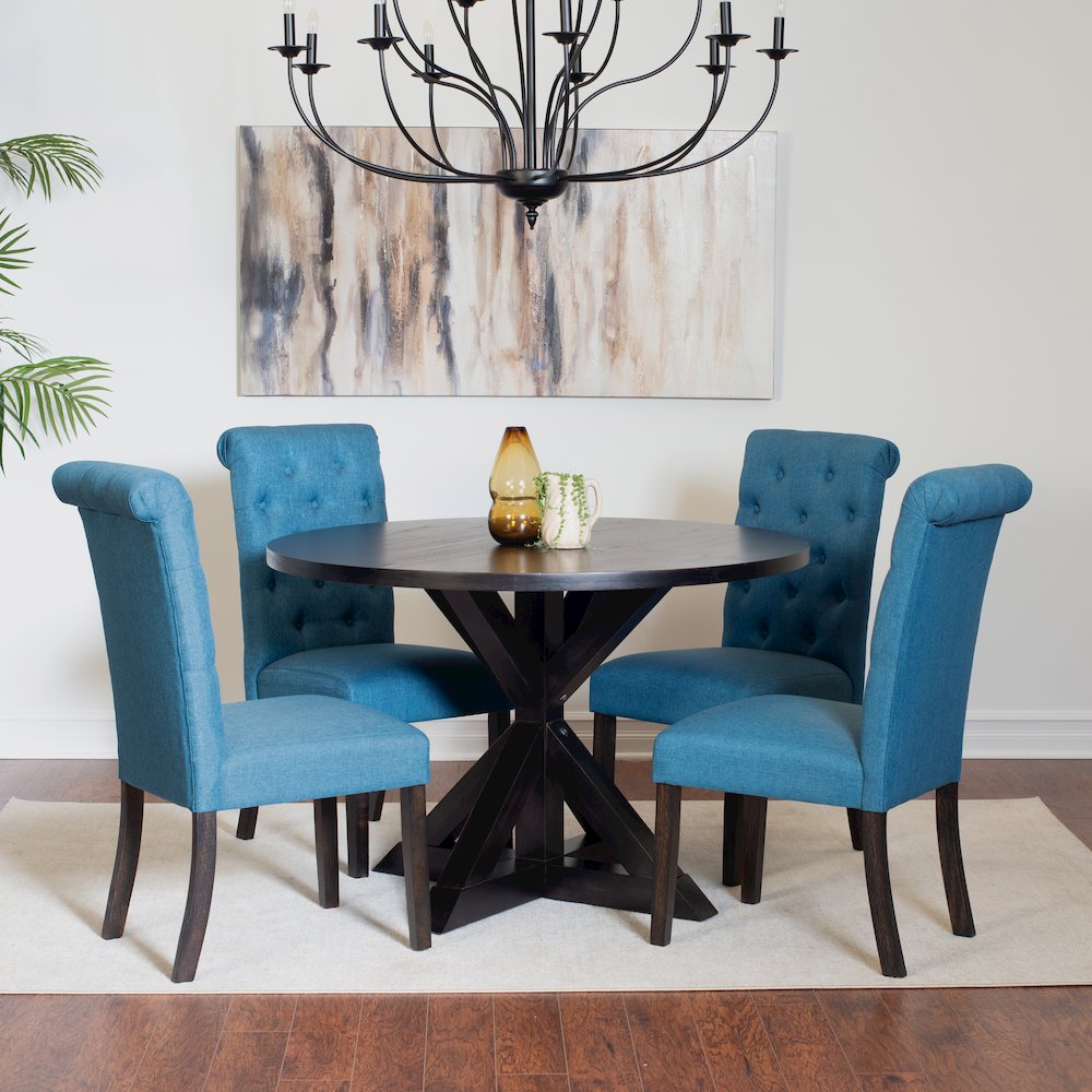 Nylander 5-Pc Dining Set, Cross-Buck Dining Table with 4 Stylish Chairs, Blue. Picture 1