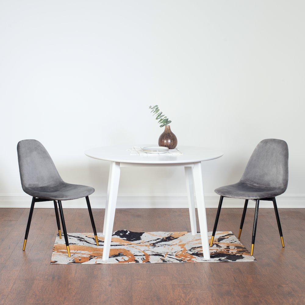 Lassan Contemporary 5-Pc Dining Set, White Round Dining Table and 4 Chairs, Gray. Picture 2