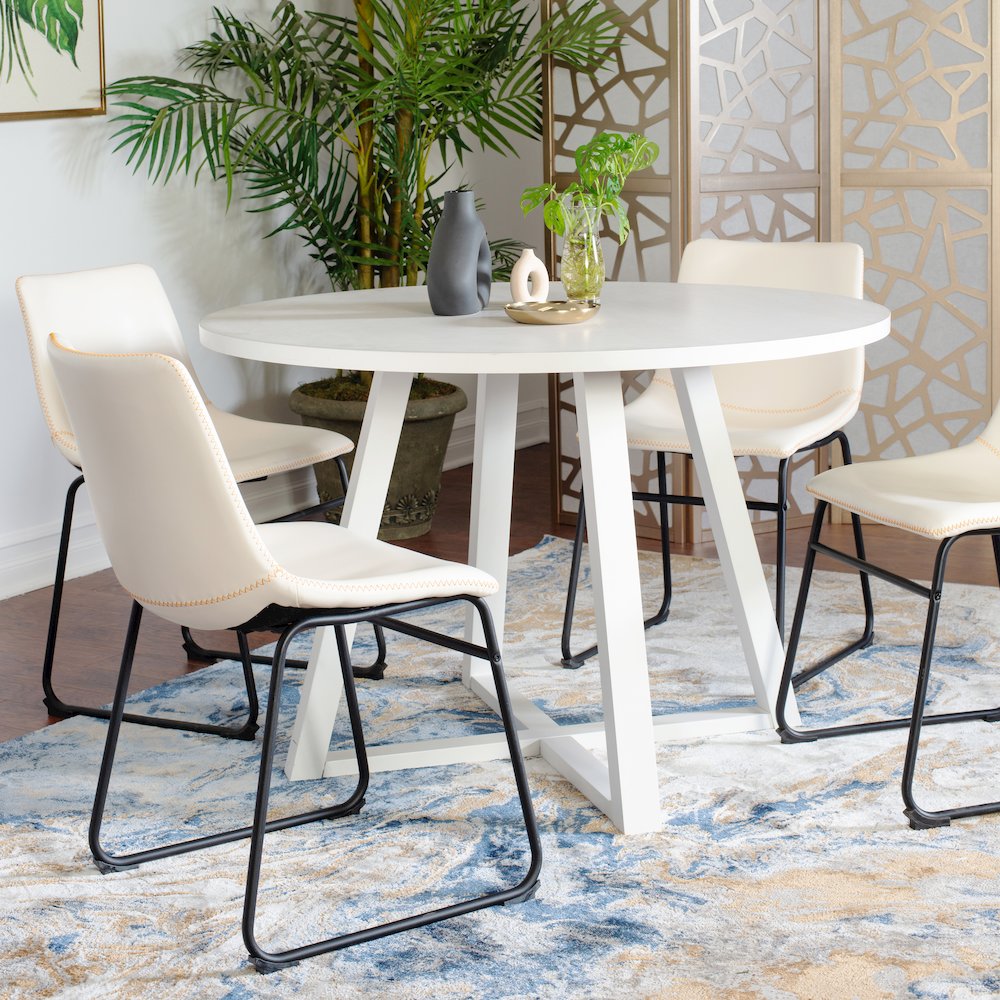 Varna 5-Pc Round Dining Set, Trestle Dining Table with 4 Chairs, White. Picture 5