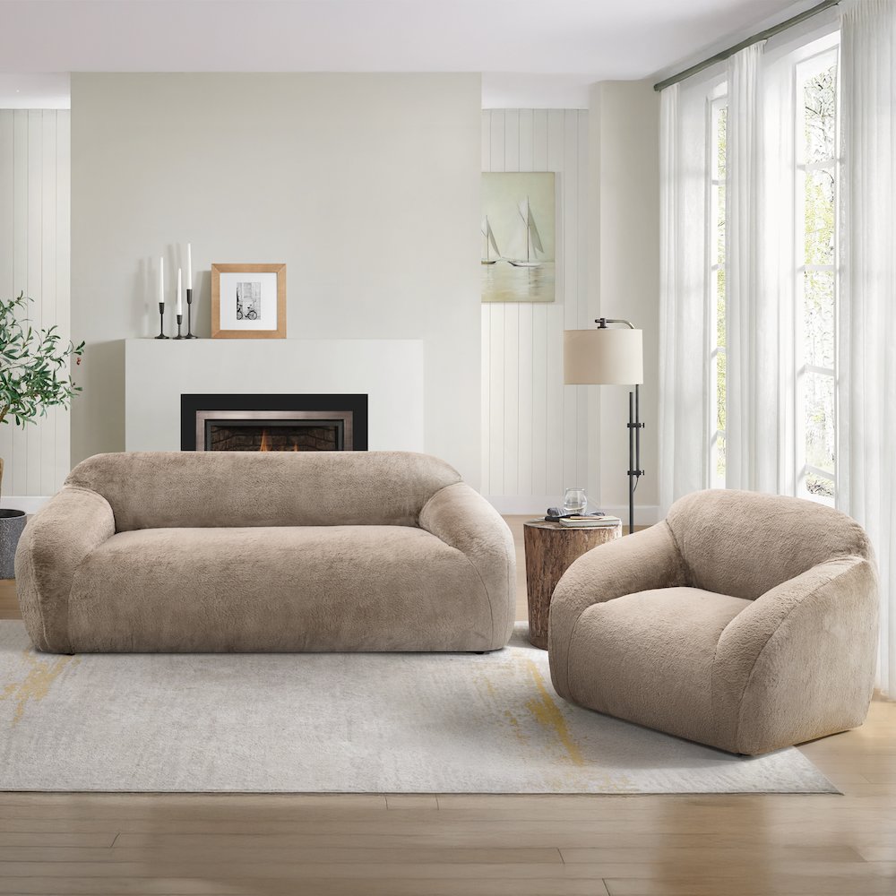 Adell Polar Bear 2-Piece Living Room Set, Sofa and Swivel Chair, Camel Brown. Picture 2