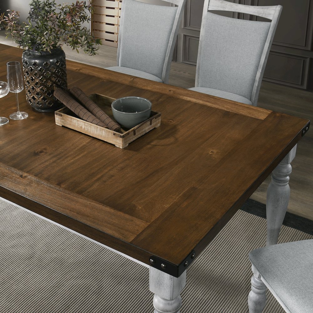 Salines 7 Piece Dining Table Set with 6 Upholstered Chairs, Rustic White and Oak. Picture 4