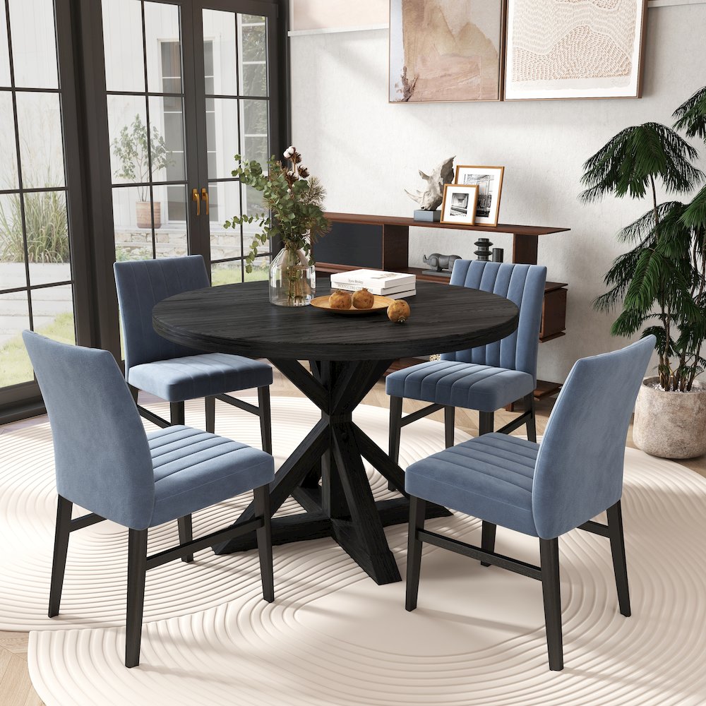 Walton 5-Piece Round Cross-Buck Table with 4 Side Chairs. Picture 2