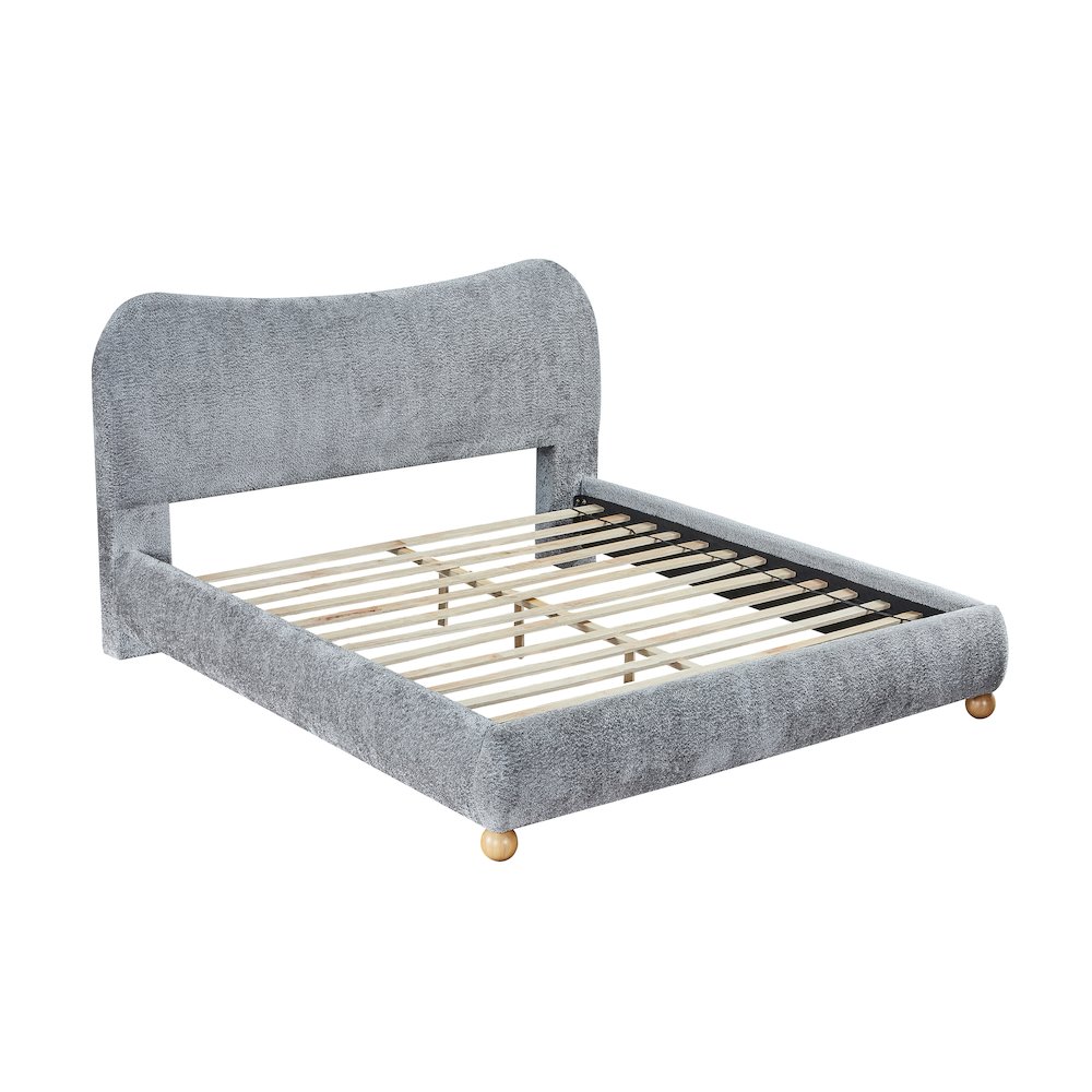 Lunara Gray Upholstered Platform Bed with Bun Feet, Queen. Picture 8