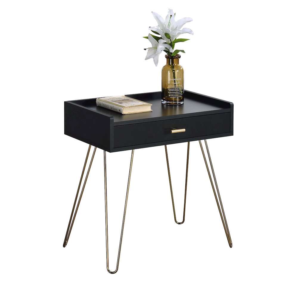 Hailey Black and Gold Wood Storage End Table. Picture 1