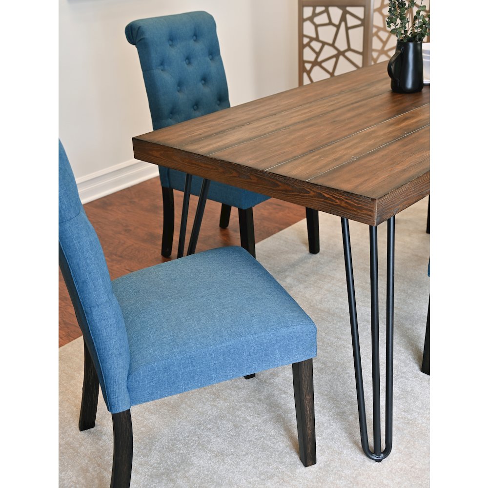 Ashford 7-Pc Dining Set, Hairpin Dining Table with 6 Chairs, Blue. Picture 7