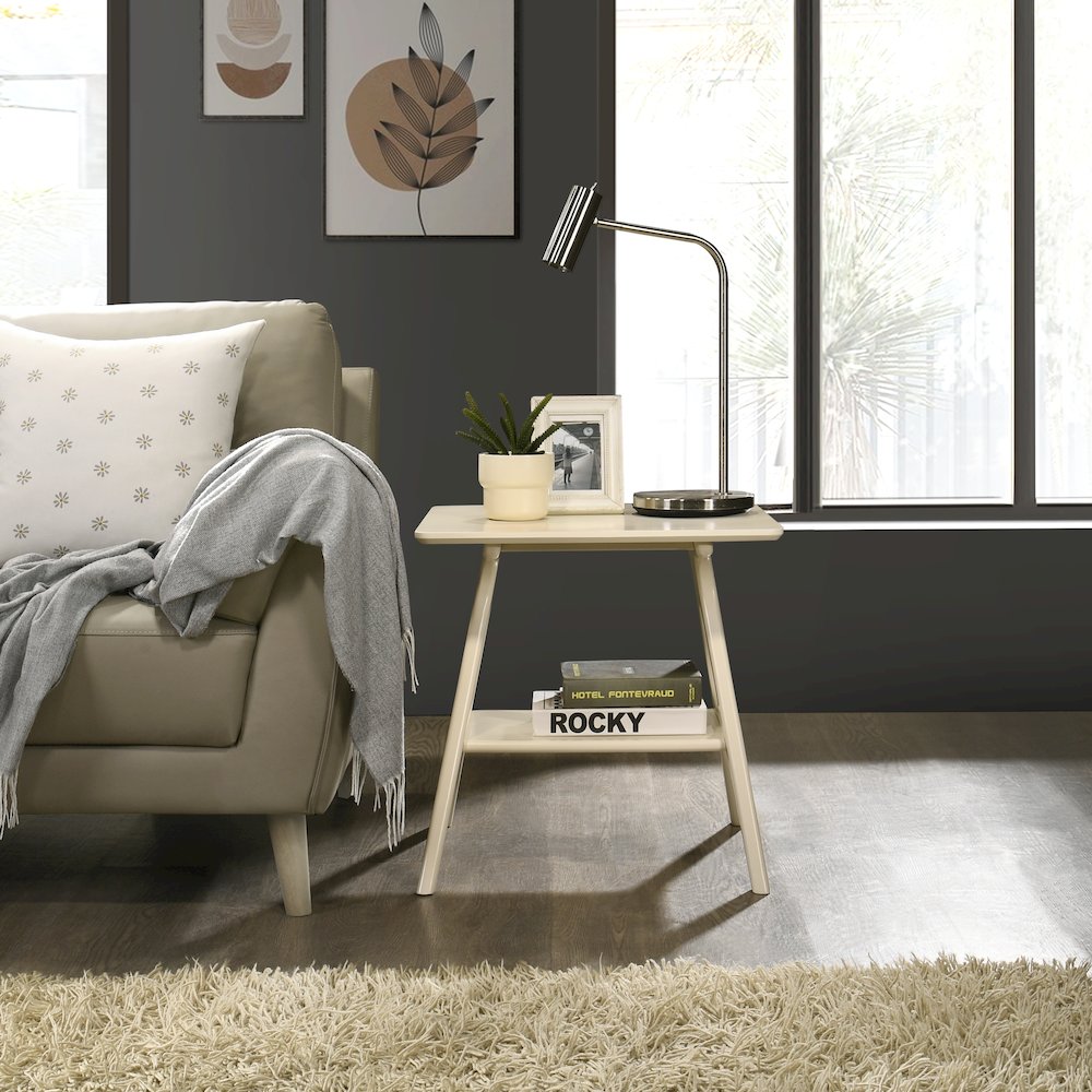 Arona Mid-Century Modern Wood Shelf End Table, Off-White Finish. Picture 3