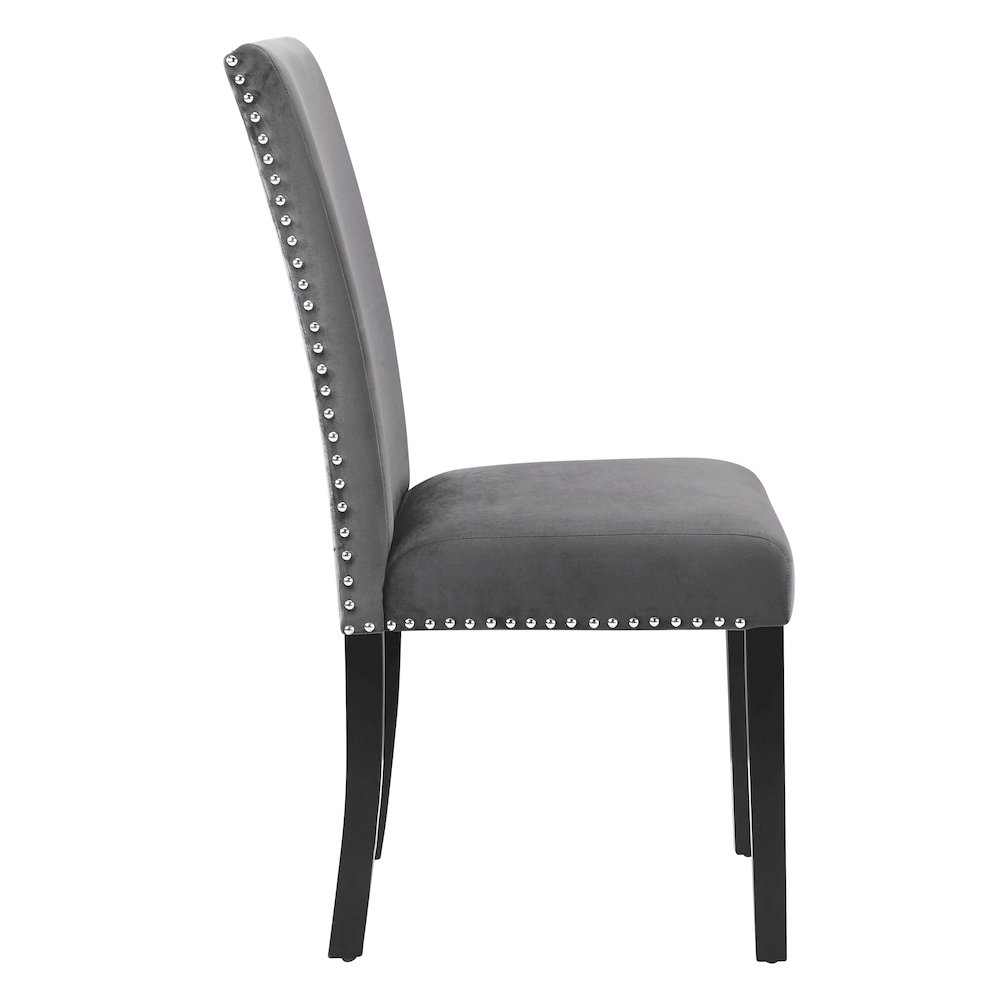 Cobre Contemporary Velvet Dining Chair with Nailhead Trim, Set of 2, Gray. Picture 4