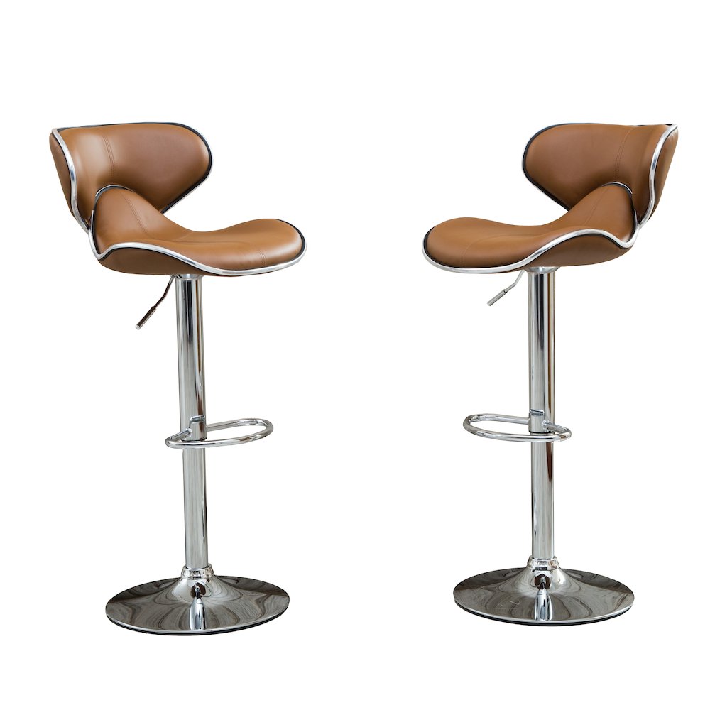 Masaccio Caramel Leatherette Adjustable Swivel Barstool Chrome Base, Set of 2. Picture 1