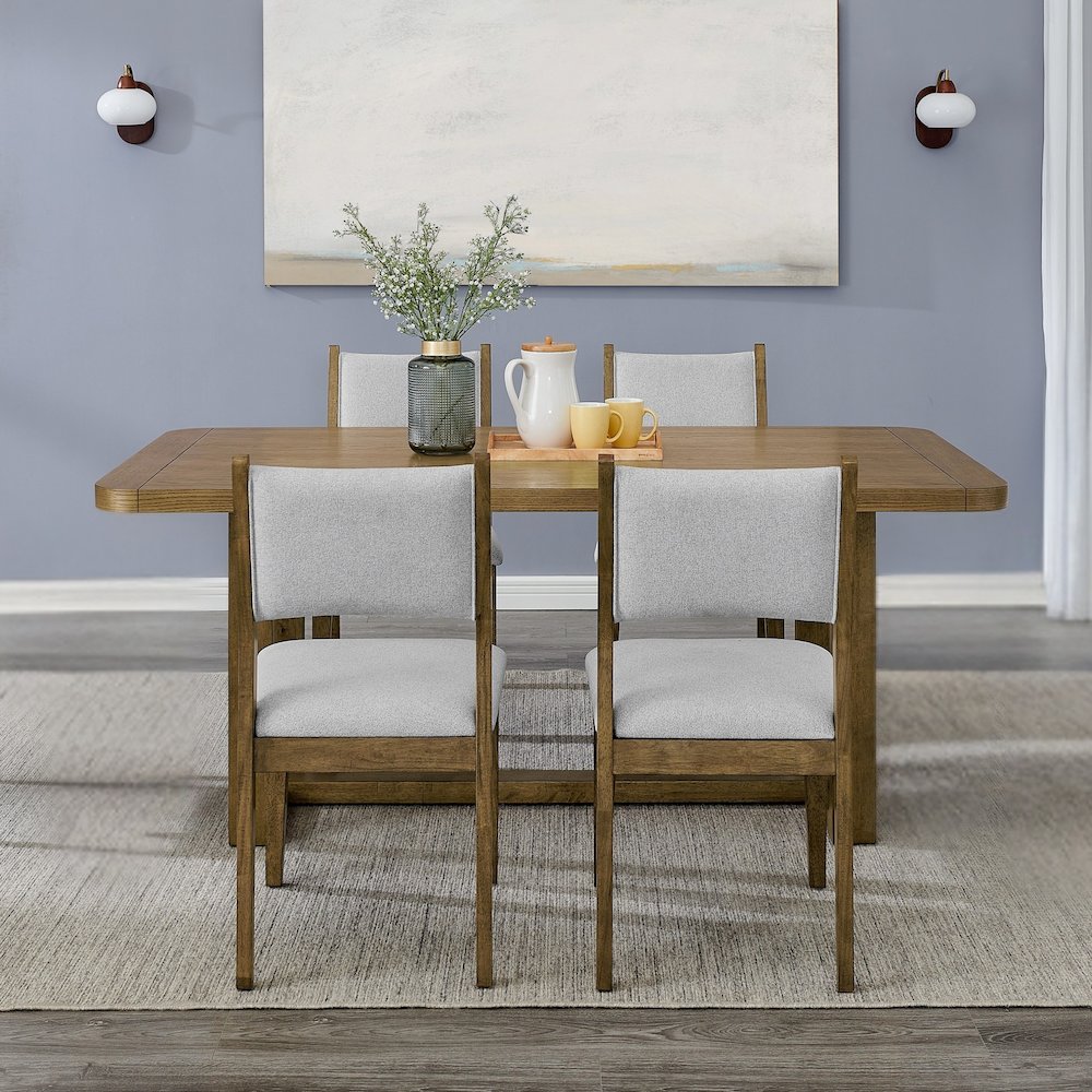 Parker 5-Piece Dining Set, Trestle Dining Table with 4 Stylish Chairs, Light Oak. Picture 3