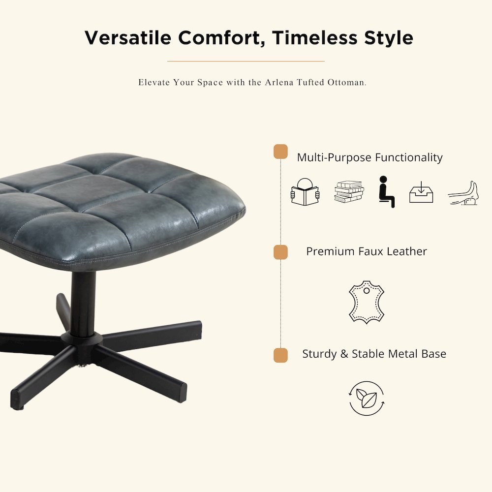 Arlena 2-Piece Seating Set, Faux Leather Tufted Accent Chair and Ottoman, Blue. Picture 6