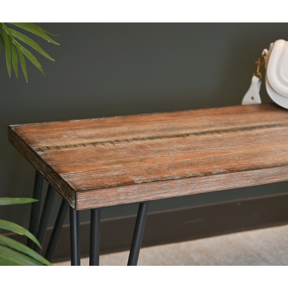 Aryven Industrial Wood Dining Bench, Rustic Dark Pine Finish. Picture 7