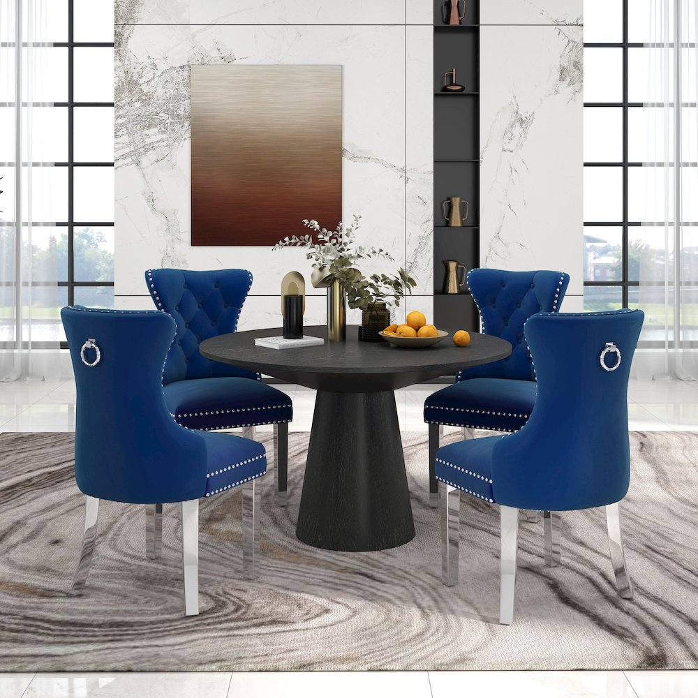 Vogel 5-Piece Round Dining Set, Pedestal Dining Table with 4 Chairs, Blue. Picture 2
