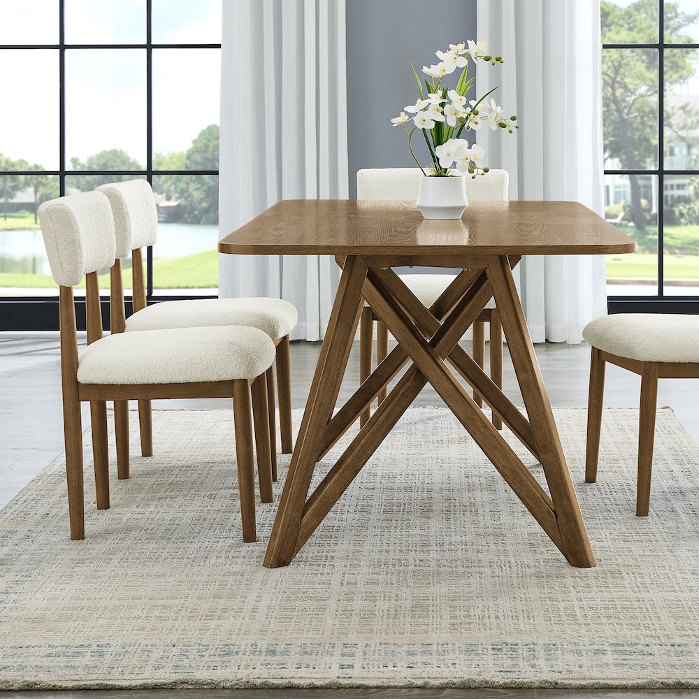 Axler 5-Piece Dining Set,Tripod-Cross DiningTable with 4Stylish Chairs,Light Oak. Picture 9
