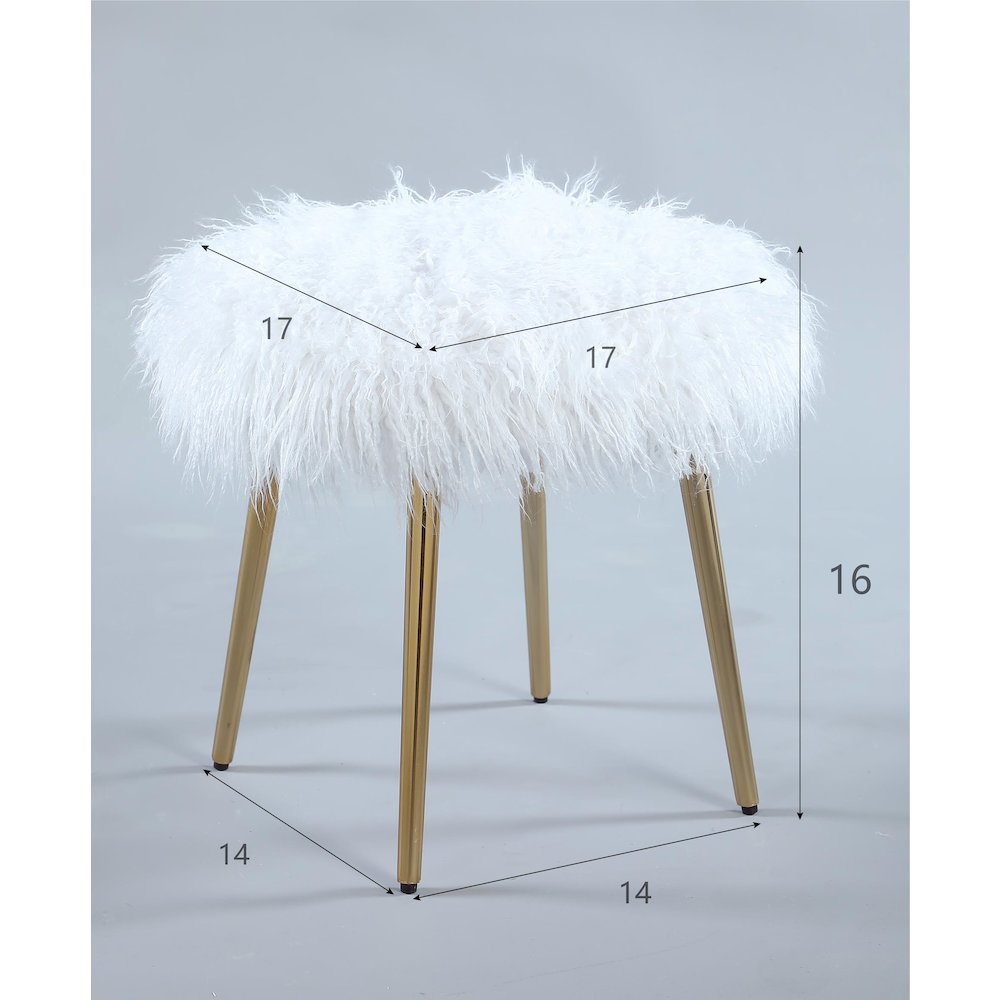 Ravni Faux Fur Accent Ottoman with Gold Legs. Picture 5