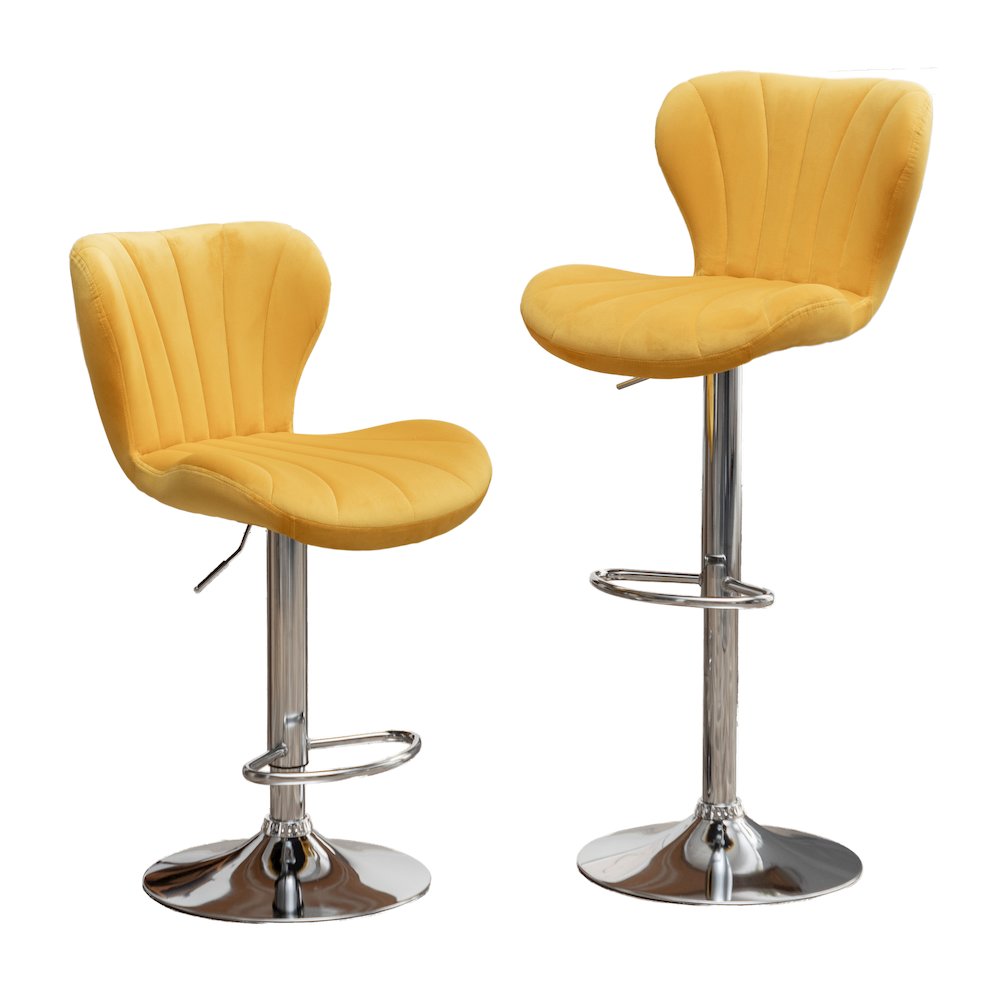 Ellston Upholstered Adjustable Swivel Barstools in Yellow, Set of 2. Picture 15