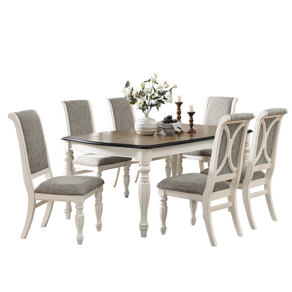Belleza French Country 7-PC Dining Set in Antique White and Weathered Oak Finish. Picture 1