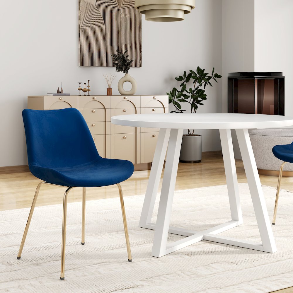 Avant 5-Piece Round Dining Set, Trestle Dining Table with 4 Side Chairs, Blue. Picture 4