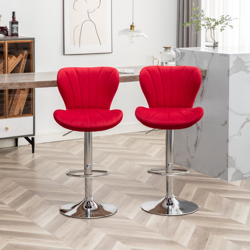 Ellston Upholstered Adjustable Swivel Barstools in Red, Set of 2. Picture 10