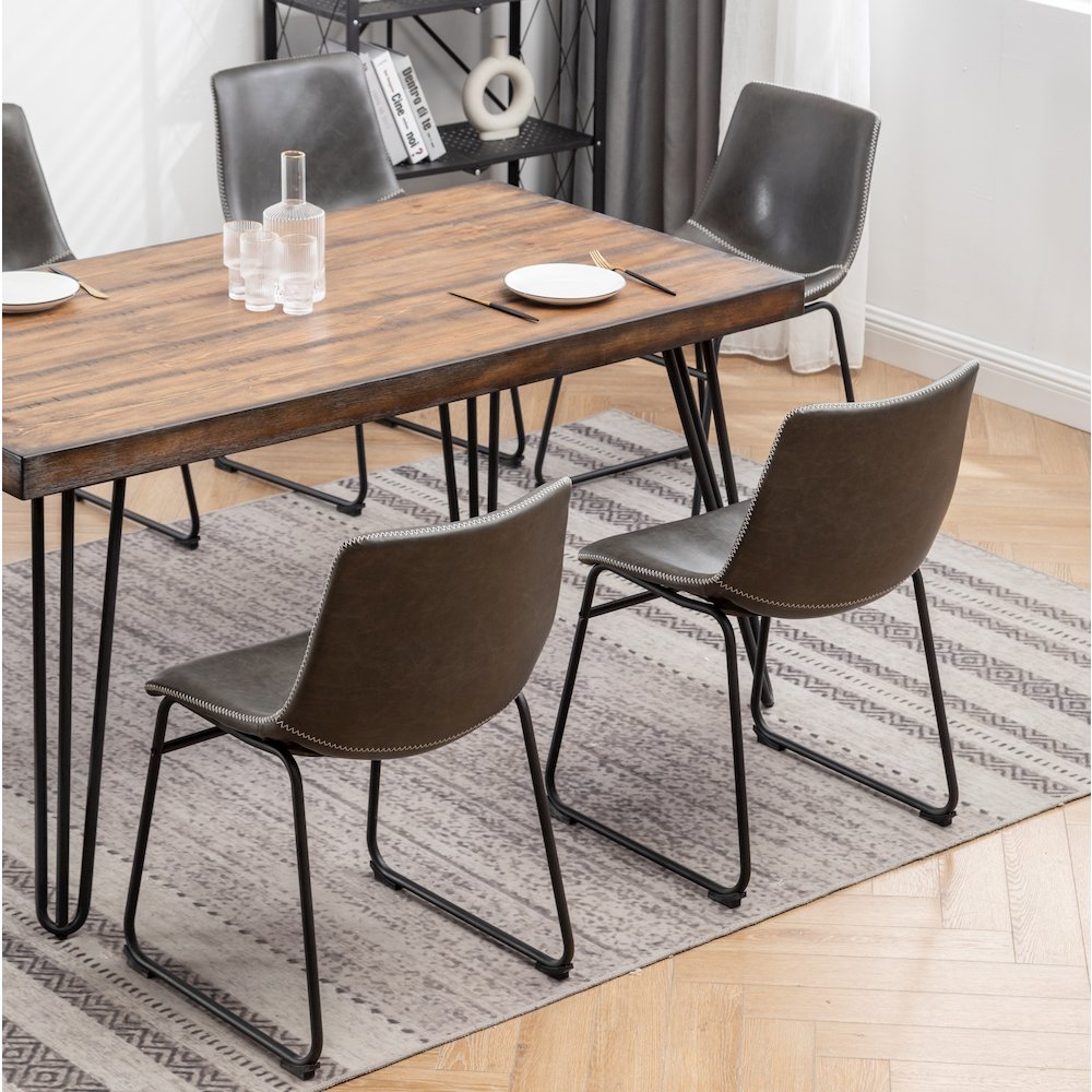 Aryven 7-Pc Dining Set with Rustic Dark Pine Table and 6 Chairs in Antique Gray. Picture 5