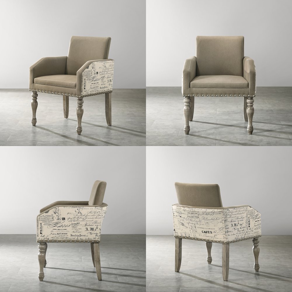 8-Piece Extendable Table with Nailhead Bench and Armchairs Dining Set, Driftwood. Picture 14
