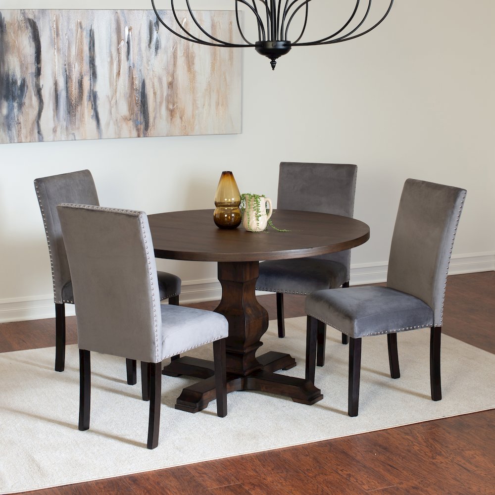 Fordsville 5-Pc Dining Set, Pedestal Round Table with 4 Stylish Chairs, Gray. Picture 3