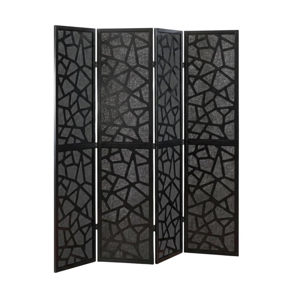 Black 4-Panel MDF Folding Room Divider, Fabric, 70 Inch. Picture 1