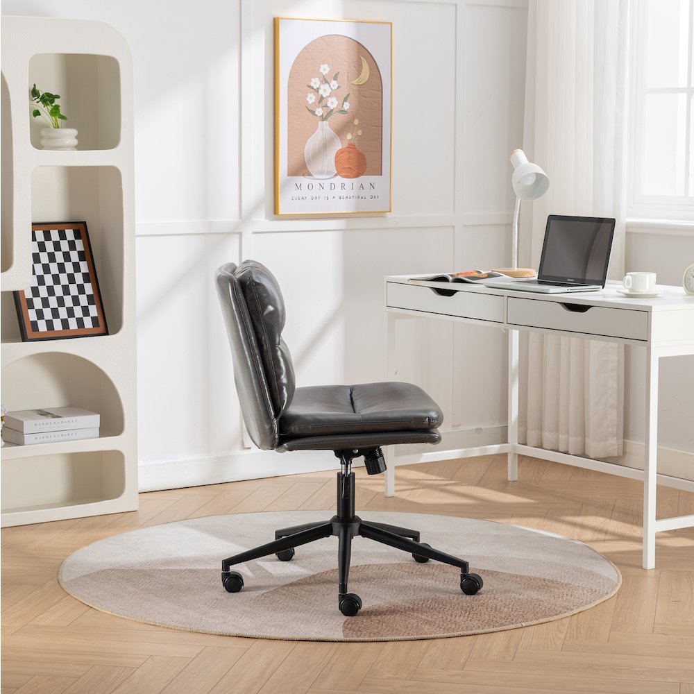 Bizerte Adjustable Swivel Criss Cross, Wide Seat Office or Vanity Chair, Gray. Picture 4