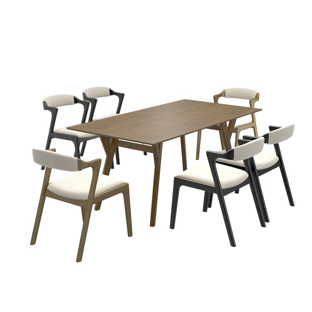 Lavin Modern 7-Piece Dining Set, Dining Table with 2 Walnut and 4 Black Chairs. Picture 1