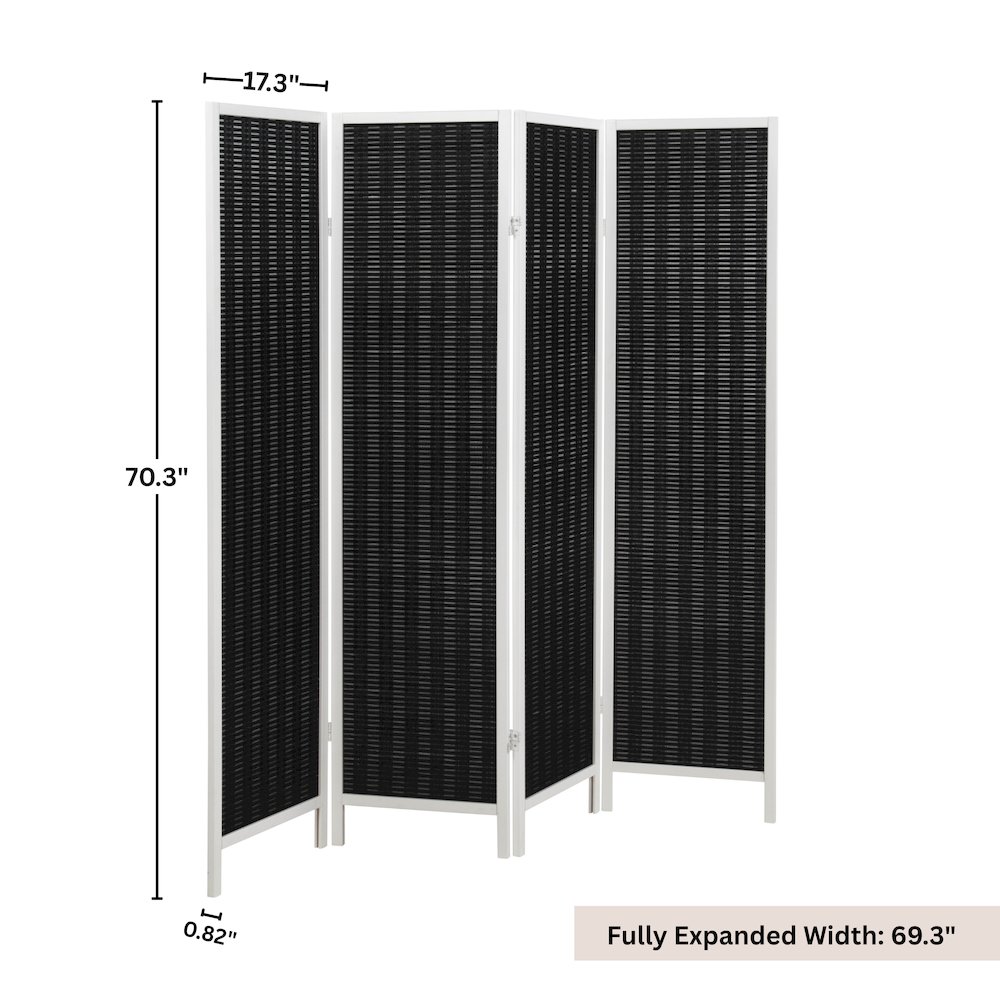 Inkwell 4-Panel Bamboo Room Divider, Folding Screen, Black with White Frame. Picture 11