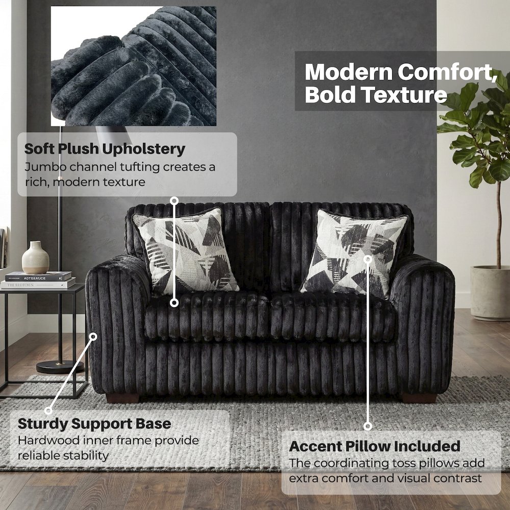 Nolan Contemporary Upholstered Loveseat, Lush Black. Picture 5